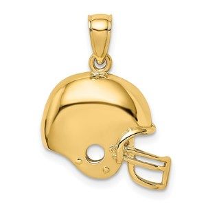 14k Yellow Gold Sports Theme Unisex Football Helmet Charm Pendant